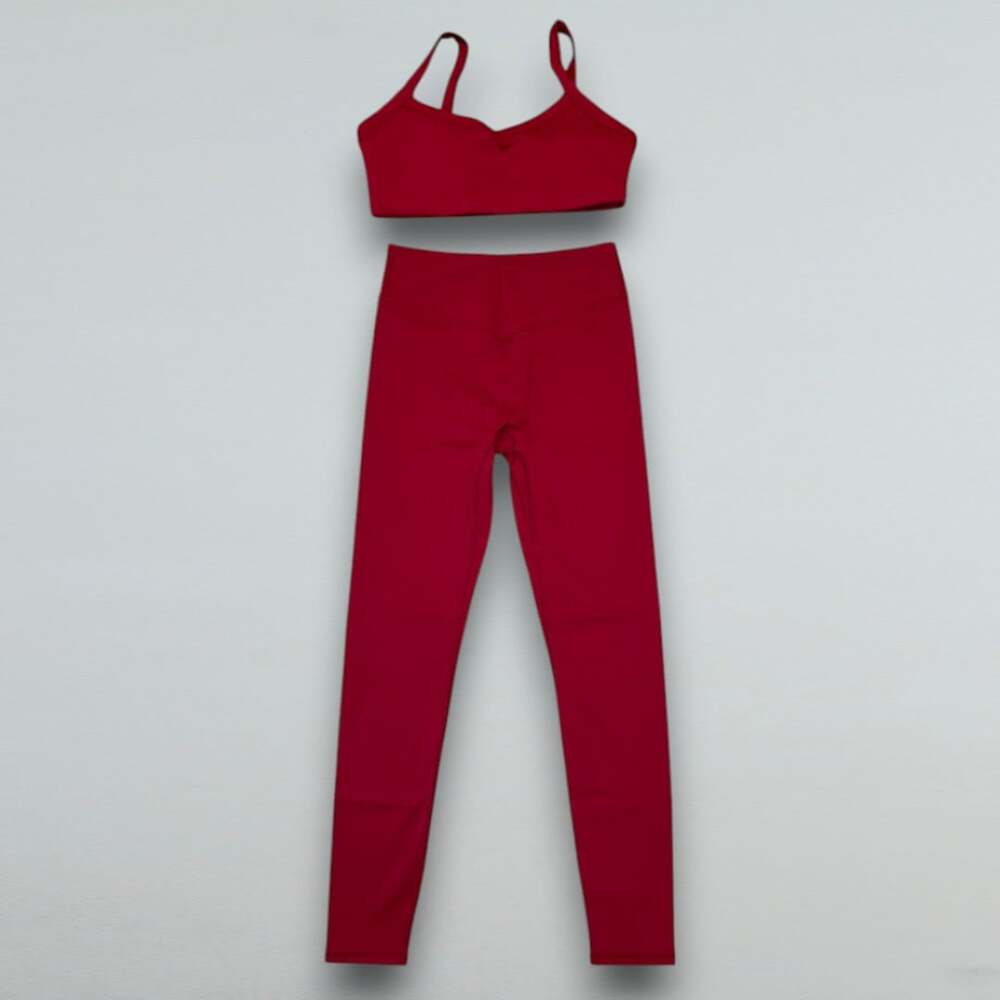 Deep Red Sports Bra & Scrunch Leggings Activewear Set